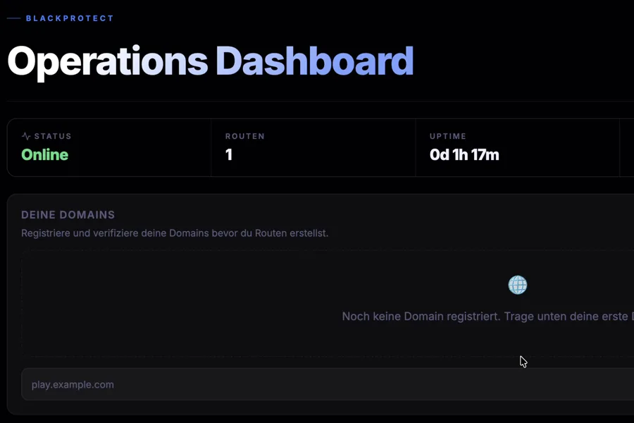 Die erste Version des BlackProtect-Dashboards